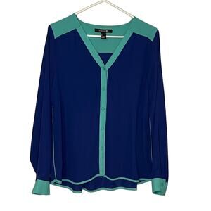Forever 21 Color Block Long Sleeve Button Down Top Small